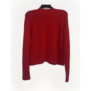 J Crew Womens Red Wool Blend Mock Neck Sweater Sz S Cable Fisherman Classic NEW